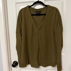 Out from Under‎ x Urban Outfitters green ribbed button front casual top small